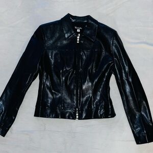 Tempo Paris Glossy Black Leather Jacket
